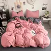 Conjunto de cama de quatro peças para maternidade e infantil, 100% algodão, cor sólida, design simples, comércio exterior transfronteiriço, lençol com elástico e capa de edredom de algodão puro para dormitórios estudantis