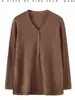 Suéter Holgado de Lana de Hilo Fino Yangzi con Cuello en V para Mujer, Tejido Versátil y Adelgazante para Primavera y Otoño, Simple y Elegante al por Mayor