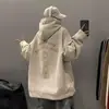 Sudadera con Capucha de Gamuza Gris para Hombre, Marca de Moda Primavera y Otoño, Resistente, Fresca y Elegante, Chaqueta Casual Holgada Oversize para Pareja
