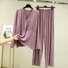 Conjunto casual novo de calça pantalona, conjunto para ficar em casa, conjunto de duas peças de modal para primavera-verão, fino, manga longa, modelagem solta para mulheres