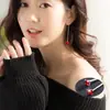 Pendientes Geométricos Largos Sencillos de Plata de Ley S925 para Mujer, Pendientes con Borlas Doble Uso Rojos, Aretes Festivos con Borlas