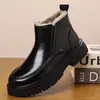 Inverno Novo Masculino Couro Genuíno Lã Quente Algodão Sapatos Esportes ao Ar Livre e Lazer Antiderrapante Pelo Integrado Casual de Negócios