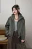Chamarra corta con capucha y cordón estilo coreano para mujer, nueva moda de otoño, chaqueta holgada casual con cremallera para mujeres petite