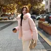 Jaqueta Curta de Penas com Capuz de Pelo de Raposa Feminina Inverno Estilo Coreano Solta Grossa Quente Roupa Externa Rosa
