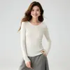 35 Tejido de Cachemira de Manga Larga Otoño Invierno Nuevo Top Versátil Cuello Redondo Estilo Coreano Capa Base Adelgazante Ropa Interior