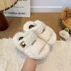 Pantuflas de Piel con Suela Gruesa 2026 Otoño/Invierno Nuevas Medias Pantuflas Abiertas Pantuflas de Casa de Una Tira Pantuflas Cálidas de Algodón para Niñas