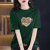 Camiseta de Algodão Puro de Manga Curta para Verão 2026 Nova Tamanho Grande Gola Redonda Solta Tendência Coração Letra Casual Ombro Direito Top t