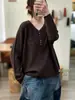 Nueva colección de otoño: suéter tejido versátil, de corte holgado, casual, con cuello en V y manga larga, un top básico de punto versátil