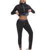 Conjunto de Sudadera de Cuero PU para Mujer con Cuello Alto, Conjunto de Sudadera Sauna tipo Cárdigan, Traje para Correr Yoga, Faja Moldeadora con Cremallera