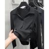 Camiseta sexy ajustada de algodón puro con pliegues para mujer, Otoño, Hombro Derecho, Cuello Polo Corto, Manga Larga, Camiseta Interior