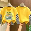 Camiseta de Manga Larga de Algodón Puro para Niños Otoño 2026 Holgada Versátil Cuello Redondo para Niños con Diseño Falso de Dos Piezas