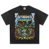 Transfronterizo 2025Camiseta de Manga Corta Lavada y Desgastada de la Banda de Rock Metallica Algodón Pesado de 300g Moda para Hombre y Mujer