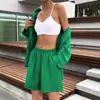 Enviado Ahora: Traje de Cáñamo Amazon para Mujer, Estilo Perezoso Camisa Holgada + Shorts de Cintura Alta Adelgazantes Conjunto de Dos Piezas