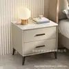 Mesita de noche de pizarra de lujo ligero con doble cajón, encimera impermeable y resistente a los arañazos, color gris para apartamentos pequeños, mueble de almacenamiento de noche con cubierta suave
