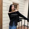 Estilo Suave Abertura Tejido de Punto Otoño Look Adelgazante Diseño Sexy Nicho Top de Punto de Un Hombro de Manga Larga Ropa de Mujer