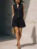 2026 Moda Vintage de Primavera y Verano para Sitio Independiente de Amazon Transfronterizo Conjunto de Top sin Mangas de Botones Frontales Holgado y Shorts