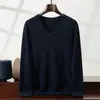 Suéter de Cashmere Gola V 100% Cashmere Puro Masculino Fino Solto Tamanho Grande Versátil Casual de Negócios Suéter de Tricô para Usar por Baixo