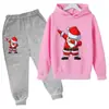 Transfronterizo 2025 Nueva Primavera y Otoño Nuevo Santa Claus Niños y Niñas Sudaderas con Capucha y Pantalones Deportivos de Dibujos Animados de Manga Larga Moderno
