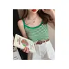 Camisola de Seda de Hielo para Mujer, Top sin Mangas Rayado de Verano, Corte Ajustado, Estilo Retro Francés, Top Delgado sin Mangas, Se Puede Usar por Fuera