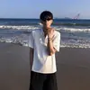Camiseta de Manga Corta con Hombros Acolchados y Media Cremallera para Hombre, Estilo Verano, Fresca y Elegante, Sensación de Alta Calidad, Corte Holgado, Camiseta Cleanfit