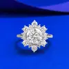 Mu Jing transmissão ao vivo novo modelo anel S925 prata Moissanite cor D 8mm redondo com design de floco de neve, anel de casamento de alta qualidade para vendas transfronteiriças