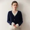 Cárdigan Casual y Elegante de Cachemira de Siete Puntos con Cuello en V Bloque de Color Parte Superior Falsa de Dos Piezas Chaqueta Cardigan Elegante