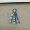 Pingente de Celular Flor Azul Fresca Estilo Ins, Franja de Miçangas Coração de Cristal, Pingente de Bolsa Feminino para Mulheres