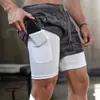 Venda direta da fábrica shorts esportivos de marca moderna de camada dupla, transpiráveis e de secagem rápida para homens, shorts esportivos de verão de comprimento 3/4 de secagem rápida para fitness