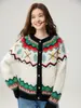Cárdigan de Cachemir Intarsia Fair Isle 2026 Otoño/Invierno para Mujer Cuello Redondo Bloque de Color Parte Superior Abrigo Dulce con Botones de Perla