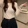 Tiktok una pieza entrega primavera nuevo estilo coreano simple color liso con contenido de algodón corte ajustado todo lo combina camiseta de manga larga camisa base para mujer