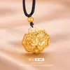 Estilo étnico antiguo francés Fu Lu Pato mandarín arena dorada colgante hueco seda Pato mandarín longevidad cerradura de seguridad collar de cuerda negra colgante