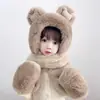 Conjunto de Chapéu de Inverno Infantil com Três Peças com Veludo e Uma Peça Chapéu de Uma Peça Três em Um Estilo Fofo Versátil Desenho Animado Pelúcia