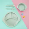 Plato de entrenamiento para comer para bebé, juego de vajilla para alimentación infantil de paja de trigo, cuchara, tenedor para niños, tazón para suplementos alimenticios