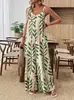 Mono casual elegante de mujer con estampado de hojas tropicales, bolsillo, cuello en V, superventas transfronterizo europeo y americano 2025