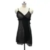 Camisón de encaje patchwork para mujer con lazo, estilo sexy transparente de deseo puro, lencería erótica sin retirada al por mayor 8796