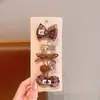 Tecido cor de café desenho animado presilha de cabelo infantil laço xadrez pérola presilha de tecido totalmente revestida presilha para franja de bebê sem danificar