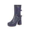 Botines de plataforma de tacón ultra alto 2026, Botas de tacón grueso de tacón alto hasta la mitad de la pantorrilla, Talla 40-50, Botas de cuero de suela gruesa, Botas de moda con forro de felpa