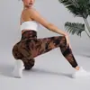 Calças de ioga transfronteiriças europeias e americanas de cintura alta sem costura Pêssego Hip-lifting tingido de gotas de secagem rápida calças de ginástica esportivas apertadas
