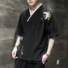 Ropa Nueva para Hombre Estilo Chino Botones Algodón y Lino Manga Corta Capa para Hombres Jóvenes, Camiseta Casual Retro Bordada con Bloques de Color Hanfu