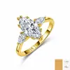 Anel Feminino S925 Prata Esterlina 2 Quilates Moissanita Navete Totalmente Moissanita Prata 925 Anel Fechado Transfronteiriço Em Estoque