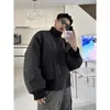 Chaqueta Corta de Algodón Estilo Piloto Tendencia 2024 Abrigo de Algodón con Cuello Alto Streetwear Masculino Silueta Gruesa Chaqueta de Béisbol No Voluminosa