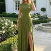 Vestido Largo de Fiesta TIKTOK Estilo Europeo Manga Murciélago Sin Mangas Pliegues Cruzados Cintura Media Abertura Lateral