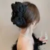 2026 Nuevo Estilo Pinza para el Cabello con Lazo Grande de Terciopelo Rojo, Accesorio para el Cabello para Niñas, Tocado de Princesa Nupcial de Borla de Alta Gama
