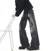 Jeans flare lavado da moda estilo americano com estampa de raio para homens e mulheres, calças compridas casuais versáteis soltas vintage da moda