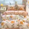 Conjunto de Cuatro Piezas de Algodón Engrosado Otoño e Invierno Ins Ropa de Dormir Pura Algodón Ropa de Cama Funda de Edredón Clase a Cama de Dormitorio Conjunto de Tres Piezas Cepillado