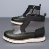 Zapatos de hombre de caña alta con bloques de color y picado, de venta caliente transfronteriza, estilo británico, zapatos de cuero de caña alta casual de negocios - 25716