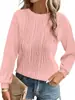 2026 Nuevo Más Vendido Ropa Casual Suelta para Mujer de Punto con Cuello Redondo Texturizado de Manga Larga Off-Shoulder de Color Sólido
