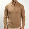 Suéter Masculino Novo Outono/Inverno 2026 Transfronteiriço, Tricô com Gola Alta e Zíper Parcial, Pulôver Listrado, Camisa Básica Versátil para Homens