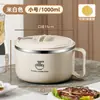 Tazón para fideos instantáneos para estudiantes de dormitorio, con tapa, hecho de acero inoxidable, adecuado para escurrir el agua y servir sopa, se puede usar en la cafetería