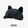 2025 Novo Boina de Couro com Orelhas de Gato Retro Japonês Feminina Outono Doce Cool Versátil Chapéu de Artista Tendência